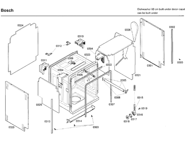 Frame Diagram and Parts List for SHE99C05UC 19 Bosch Dishwasher