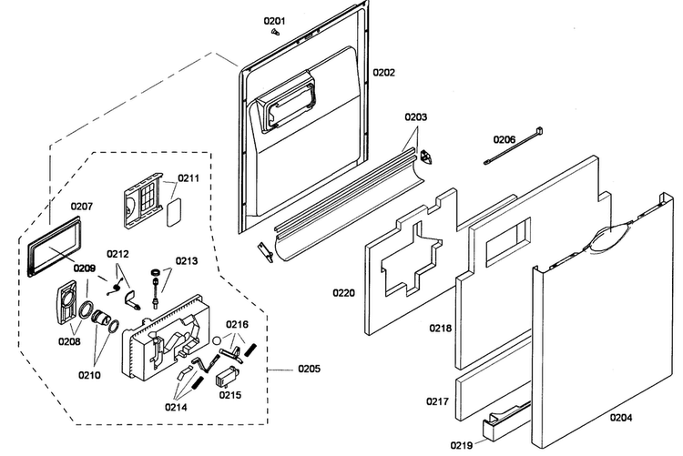 Door Assy Diagram and Parts List for SHE55M15UC 59 Bosch Dishwasher