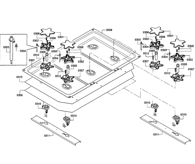 Burners Assy Diagram and Parts List for PRD366GHU 13 Thermador Range