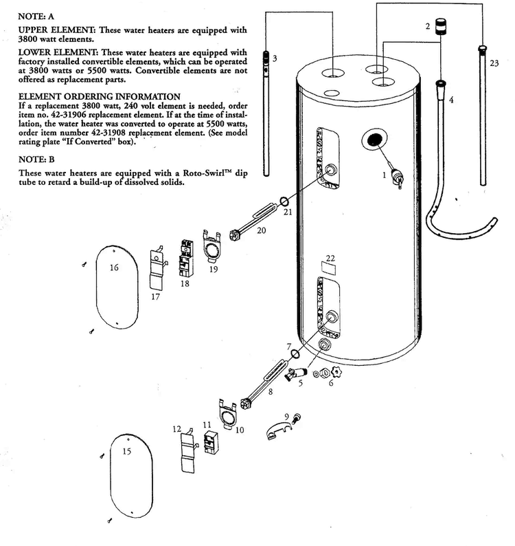 Water Heater Diagram and Parts List for 153321340  Kenmore Water Heater