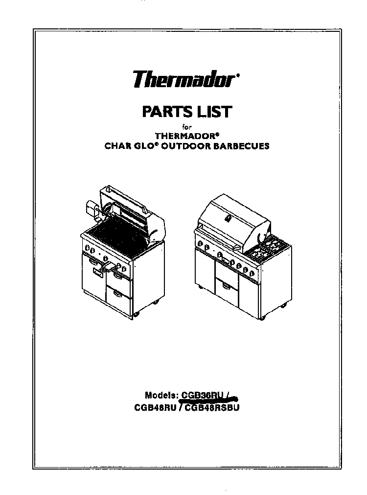 Cover Diagram and Parts List for CGB36RU  Thermador Grill