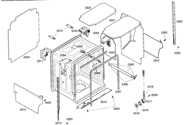 Cabinet Parts Diagram and Parts List for SHE55M06UC 48 Bosch Dishwasher