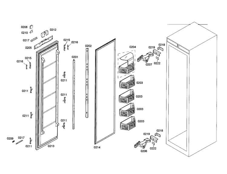 Freezer Door Diagram and Parts List for T18IF70FSS-01  Thermador Freezer