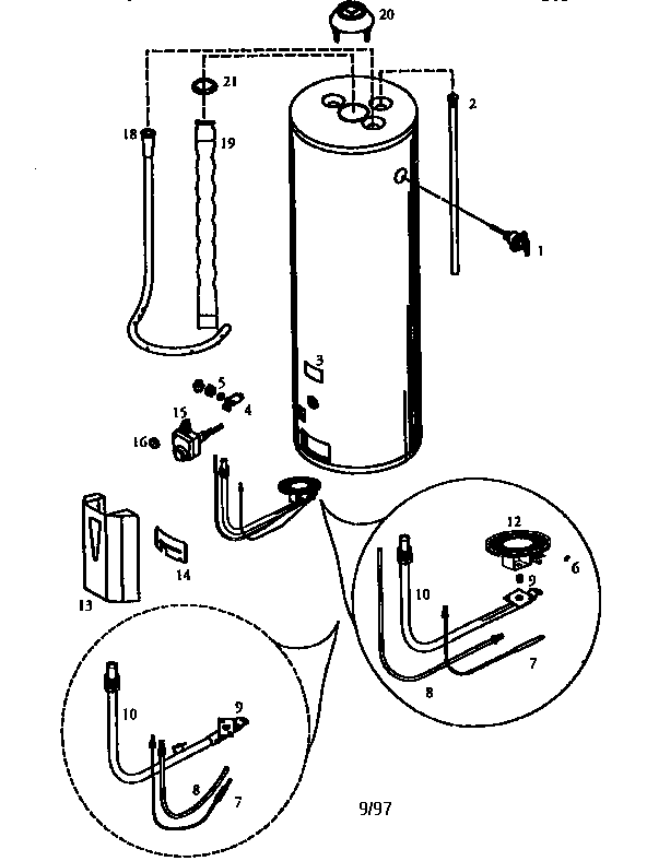 40 Gallon Diagram and Parts List for 153338460  Kenmore Water Heater