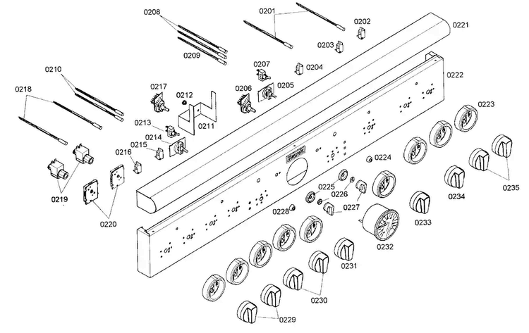 Front Panel Diagram and Parts List for PRD486ELG01  Thermador Range