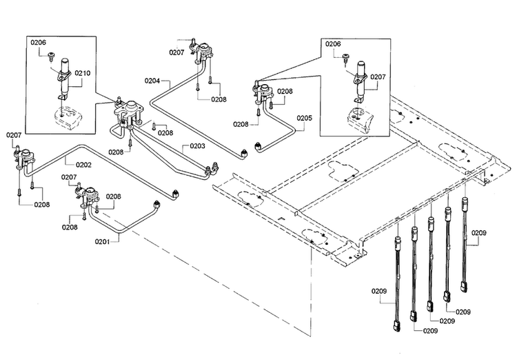 Valve Assy Diagram and Parts List for NGMP055UC 01 Bosch Cooktop