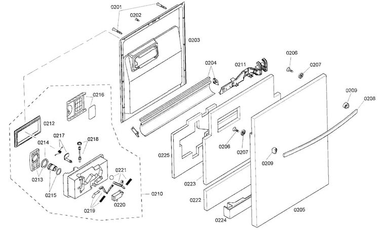 Door Assy Diagram and Parts List for SHX55M05UC 46 Bosch Dishwasher