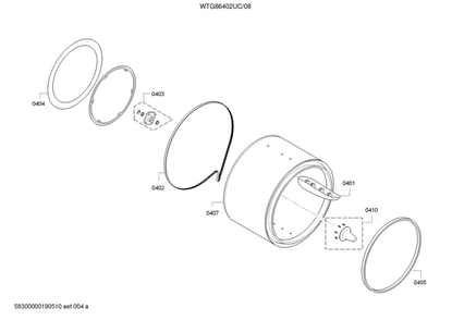 Drum Diagram and Parts List for WTG86402UC 08 Bosch Dryer