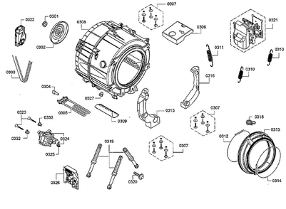 Drum Diagram and Parts List for WAT28400UC 09 Bosch Washer