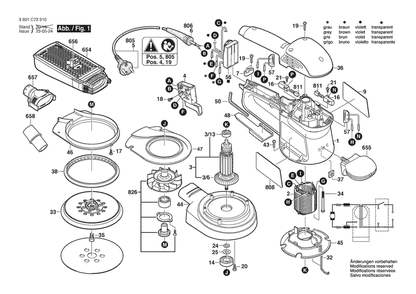 Section 1 Diagram and Parts List for GEX34-150 3601C72810 Bosch Orbital or Palm Sander