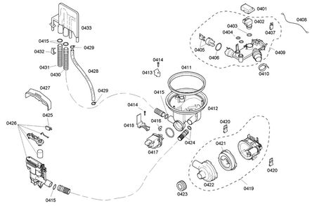 Pump Assy Diagram and Parts List for SHE43C06UC 22 Bosch Dishwasher