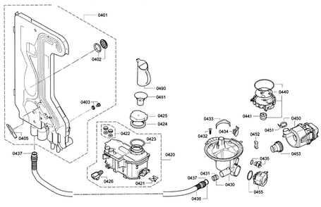 Pump Diagram and Parts List for SHE9PT55UC 74 Bosch Dishwasher