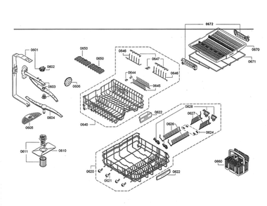 Spray Arms/Racks Diagram and Parts List for DWHD640JFP B3 Thermador Dishwasher