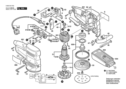 Section 1 Diagram and Parts List for PEX12AE 0603310737 Bosch Orbital or Palm Sander