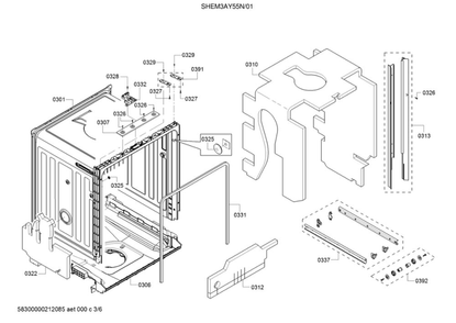 Tub/Trim Diagram and Parts List for SHEM3AY55N 01 Bosch Dishwasher