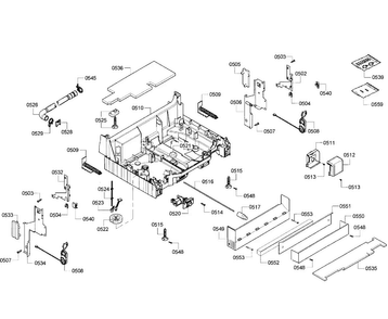 Base Assy Diagram and Parts List for SHE55M12UC 64 Bosch Dishwasher