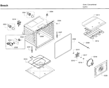 Inner Parts Diagram and Parts List for HBN8651UC 02 Bosch Wall Oven