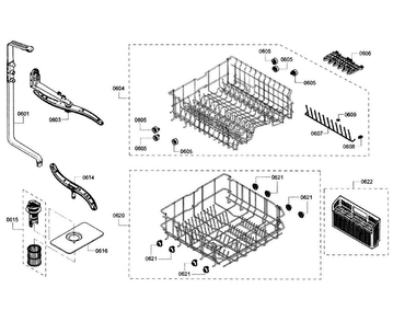 Baskets Diagram and Parts List for SHX3AR52UC 12 Bosch Dishwasher