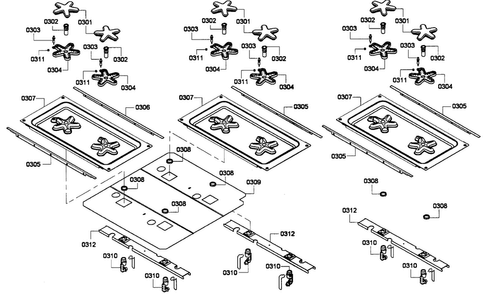 Burners Assy Diagram and Parts List for PRL486EDPG01  Thermador Range