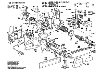 Section 1 Diagram and Parts List for 0600835039  Bosch Chainsaw