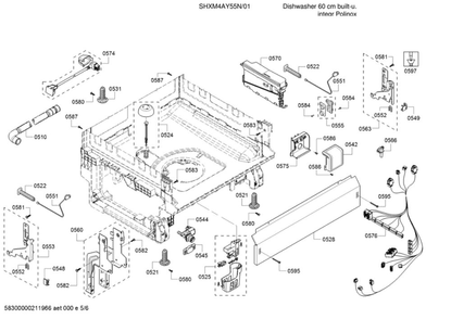 Base/Main Harness Diagram and Parts List for SHXM4AY55N 01 Bosch Dishwasher