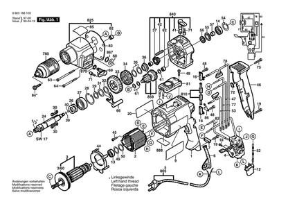 Section 1 Diagram and Parts List for CSB100-2RET 0603166132 Bosch Hammer Drill