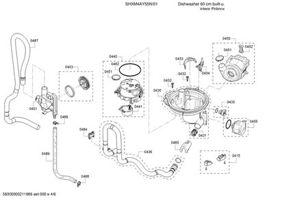 Heat Pump/Water Inlet Diagram and Parts List for SHXM4AY55N 01 Bosch Dishwasher