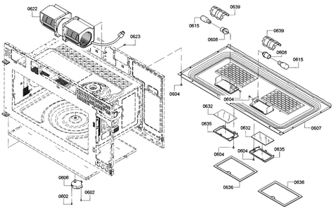 Base/convection Diagram and Parts List for HMVP052U 01 Bosch Microwave
