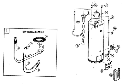 Water Heater Diagram and Parts List for 153339660  Kenmore Water Heater