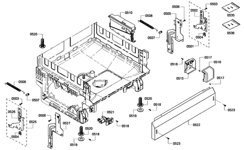 Base Assy Diagram and Parts List for SHX6AP05UC 01 Bosch Dishwasher