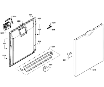 Door Assy Diagram and Parts List for SHE4AM15UC 02 Bosch Dishwasher