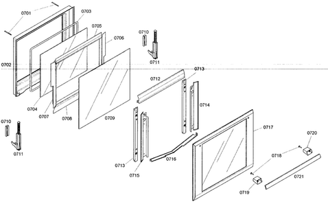 Bottom Oven Door Diagram and Parts List for MED272EB01  Thermador Wall Oven