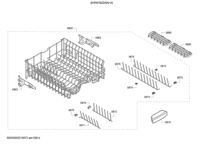 Upper Rack/Handle Diagram and Parts List for SHP878ZD5N 18 Bosch Dishwasher