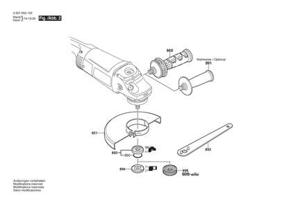 Section 2 Diagram and Parts List for GWS16-180H 3601H551F0 Bosch Angle Grinder