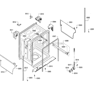 Frame Diagram and Parts List for SHU43C02UC 47 Bosch Dishwasher