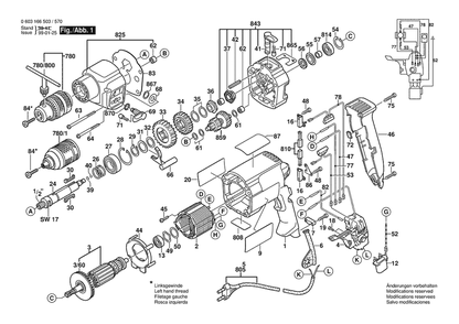 Section 1 Diagram and Parts List for CSB800-2RE 0603166571 Bosch Hammer Drill