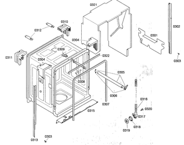 Cabinet Diagram and Parts List for SHE43P02UC 56 Bosch Dishwasher