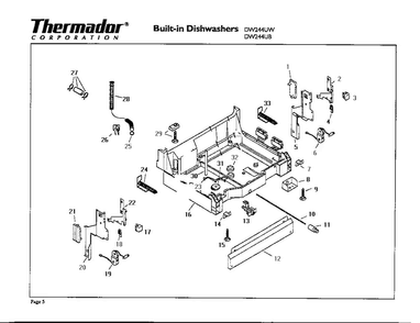 Base Diagram and Parts List for DW244UW  Thermador Dishwasher