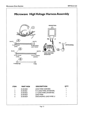 12 - MICROWAVE HIGH VOLTAGE HARNESS Diagram and Parts List for SM272B  Bosch Range