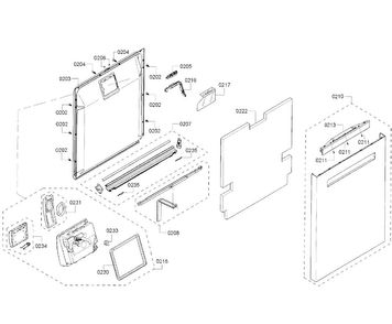 Door Assy Diagram and Parts List for SHP65T52UC 01 Bosch Dishwasher