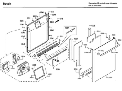 Door Diagram and Parts List for SHXN8U55UC 09 Bosch Dishwasher