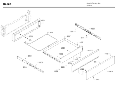 Drawer Diagram and Parts List for HDI8054U 06 Bosch Range