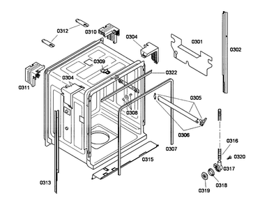 Cabinet Diagram and Parts List for SHE33M06UC 52 Bosch Dishwasher