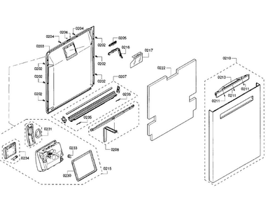 Door Section Diagram and Parts List for SHP68TL5UC 07 Bosch Dishwasher
