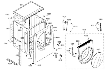 Cabinet Parts Diagram and Parts List for WTMC5321US 05 Bosch Dryer