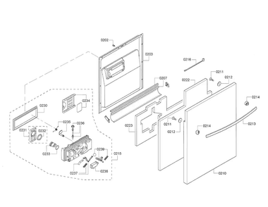 Door/dispenser Diagram and Parts List for SHX33R55UC 64 Bosch Dishwasher