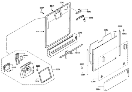 Door Assy Diagram and Parts List for SHV68E13UC 01 Bosch Dishwasher