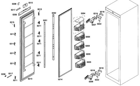 Door Assy Diagram and Parts List for T18BF70FS-09  Thermador Freezer