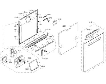 Door Section Diagram and Parts List for SHP65TL2UC 01 Bosch Dishwasher