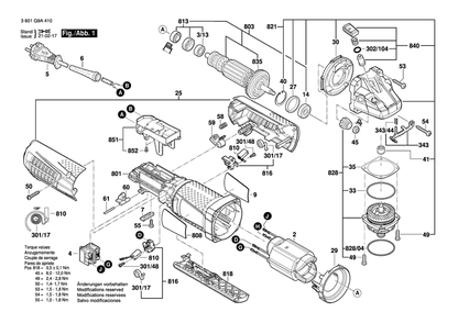 Diagram 1 Diagram and Parts List for AG40-11P 3 601 G9A 410 Bosch Angle Grinder